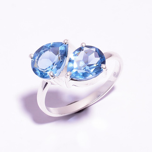 Hot bán 925 Sterling Silver bạc có thể điều chỉnh vòng tự nhiên màu xanh Topaz đá quý Pear đá <span class=keywords><strong>prong</strong></span> thiết lập cho thanh thiếu niên đám cưới - Product Image 3