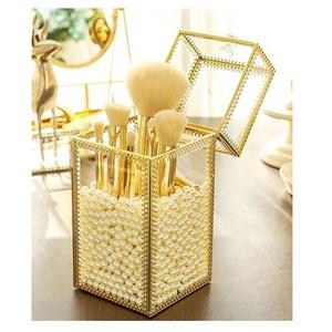 Boîte de rangement pour bijoux en fer et en verre Boîte de rangement pour cosmétiques couleur or de qualité supérieure du meilleur exportateur en Inde - Product Image 1