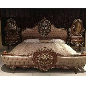 Lit en teck moderne de qualité supérieure avec table de chevet et tabourets latéraux, taille personnalisée, couleur personnalisée - Product Image 1