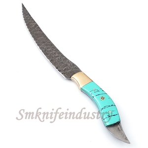 Custom Hand Forged Damascus Fillet knife With leather Sheath cover (smk1638) - Product Image 4