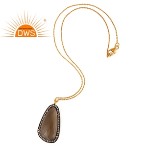 Designer 18k Gold Plated 925 Silver Necklace Zircon Smoky Quartz Gemstone Pendant Necklace Jewelry Wholesale - Product Image 2