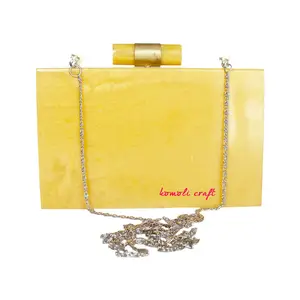 Yellow marbled resin acrylic box clutch bag purse