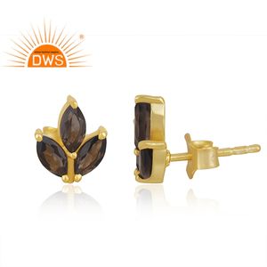Pendientes pequeños de piedras preciosas ahumadas, joyería de plata al por mayor de 14k chapada en oro, pendiente de Plata de Ley 925 - Product Image 2