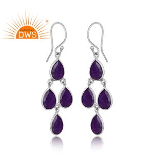 Bezel <b>Set</b> Chandelier Earrings Manufacturer Jewelry Purple Aventurine Gemstone Earrings Designer 925 Sterling Silver Jewelry - Product Image 2