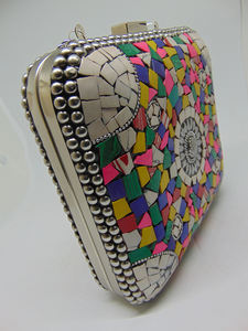 Antiguo mosaico hecho a mano Metal piedra indio étnico bolso de noche fiesta nupcial mujer Sling embrague monedero para regalo - Product Image 3