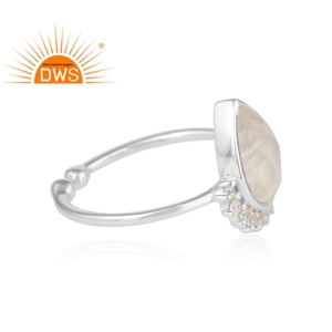 CZ & Rainbow Moonstone <b>Ring</b> Lovely Design Jewelry Wholesaler Solid 925 <b>Sterling</b> Fine <b>Silver</b> <b>Adjustable</b> <b>Ring</b> Jewelry Manufacturer - Product Image 2