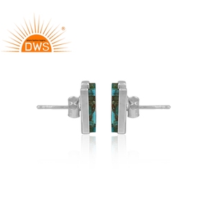 Ajave-pendientes de cobre con forma de H para mujer, joyería con forma de H, de plata fina 925, con cierre de tuerca de piedras preciosas - Product Image 3