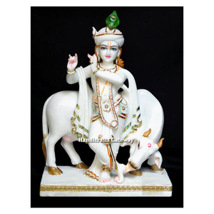 Estatua de mármol de Krishna, estatua de vaca - Product Image 1