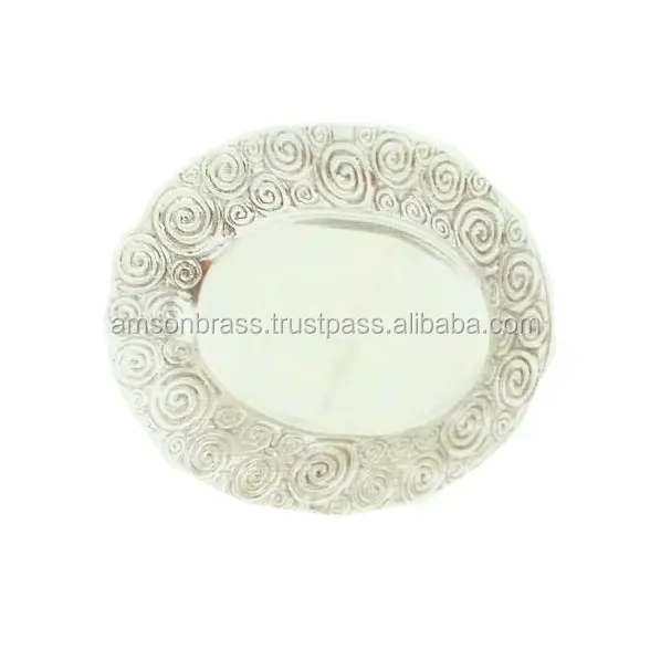 Plateau de décoration ovale en spirale Assiettes à vaisselle argentées Design avantageux Plateau de service alimentaire en aluminium Forme ronde