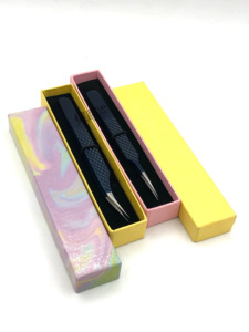 Professionnel nouveau Pro droite minuit poudre revêtement acier inoxydable Extension de cils pince à épiler pointe arrondie Instruments de beauté - Product Image 5