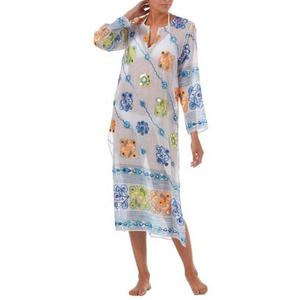 Beautiful Women Beach Cover Up Sexy <b>Kaftan</b> <b>Dress</b> With Colorful Print Embroidery long sleeve For Ladies In Summers - Product Image 1