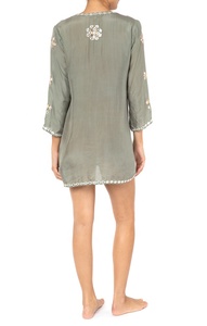 Vestido de Gasa Bohemio Bordado de Tallas Grandes con Cuello en V, Manga Tres Cuartos, Silueta Holgada, Mini Casual de Verano con Estampado Geométrico para Mujer - Product Image 2
