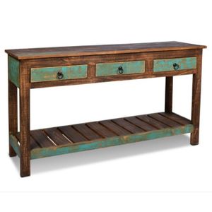 Industrial Vintage Modern Pattern <b>Console</b> <b>Table</b> 2 Drawers Antique Design Reclaimed Wood Living Room Office Villa Durable Iron - Product Image 1