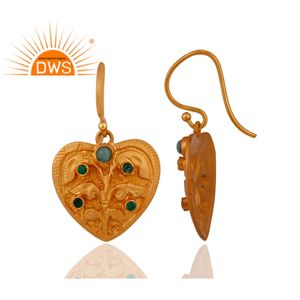 Boucles d'oreilles d'émeraude pour femme, bijoux en plaqué or, argent 925, forme de cœur - Product Image 2