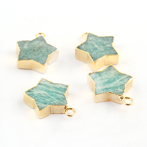 Amazonite ธรรมชาติตัวเชื่อมต่อรูปดาว12มม. จี้ทองเหลืองชุบทองไฟฟ้าแฮนด์เมด DIY ตัวเชื่อมต่อเครื่องประดับประกันตัวเดียว - Product Image 3