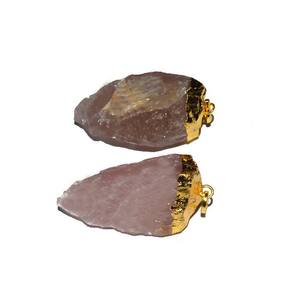 Cuarzo Rosa galvanizado péndulo colgantes - Product Image 1