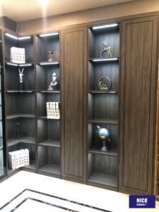 Bibliothèque NICOCABINET en bois foncé de luxe, bibliothèque modulaire moderne avec porte en verre, bibliothèque <span class=keywords><strong>Sapiens</strong></span> - Product Image 4