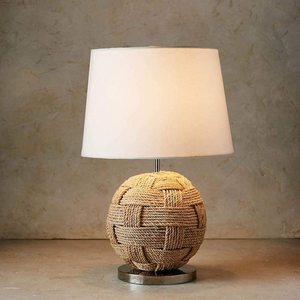 Rope Work Metal Boll <b>Round</b> Fabric Shade Decorative LED <b>Table</b> Lamp with Warm <b>White</b> Light for Hotel and Reading Use - Product Image 3