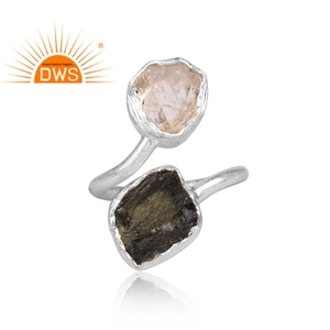 Anillo trenzado de piedras preciosas de diamante Herkimer y moldavita en bruto Natural de plata de ley fina, joyería para mujer, regalo para ella - Product Image 4