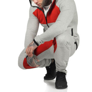 Survêtement d'hiver épais à blocs pour hommes, vêtements de jogging et de course de couleur contrastée avec capuche et pantalon à fermeture éclair, en solde - Product Image 5