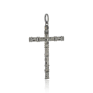 Natural Baguette Diamond Oxidized 925 <b>Silver</b> Yellow Vermeil Religious Cross <b>Charm</b> Unisex Pendant Necklace Jewelry Wholesale - Product Image 2