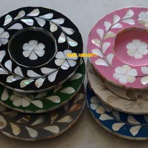 Plateau de service artisanal en bois nacre blanche, 6 pièces, plats et assiettes pour la décoration de l'aïd, cadeaux de mariage, plateaux du RAMADAN - Product Image 2