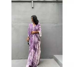 2022 verano elegante bohemio Kaftan mujer Casual hasta el suelo Maxi vestido Floral dulce Natural suelto ajuste tejido Tie Dye para la playa - Product Image 1