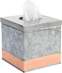 Boîte à mouchoirs décorative carrée en acier galvanisé, support de boîte à mouchoirs carrée en métal galvanisé, bande d'accent de couverture - Product Image 1