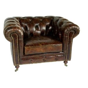 Contemporary Chesterfield Solid Wood & Genuine Leather Apartment-Friendly Single Seater Living Room Sofa - Product Image 1
