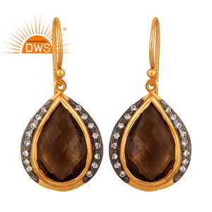 Natural Smoky Quartz Gemstone <b>Drop</b> <b>Earring</b> Made in 18k Gold Plated Sterling <b>Silver</b> Jewelry For Women Gift For Her - Product Image 1