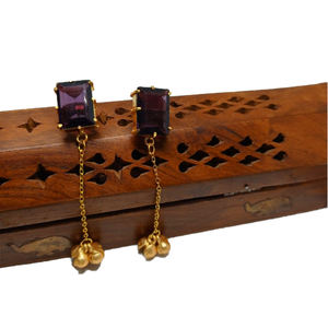 Pendientes de cadena larga con piedra de latón dorado para mujer y niña, aretes, estilo indio, diseño tradicional, a la última moda - Product Image 1