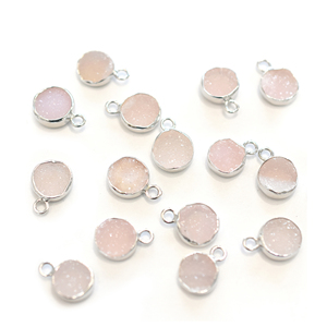 Pendentif rond en druse rose, en argent sterling 925, serti de pierres, plaqué argent, fabrication artisanale, plaqué or 14 carats, plaqué or 18 carats - Product Image 1