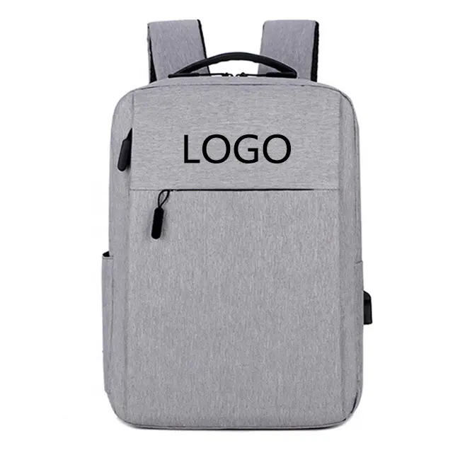 Wholesale Logo Custom Durable Business Travel Waterproof Gray Oxford School Bag Cheap 15.6 Inch Student Laptop Backpack with USB