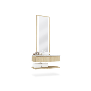 Conjunto de tocador Arion con lavabo, espejo y diseño moderno natural para baño, dormitorio, hogar y hotel. - Product Image 1