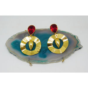 Boucles d'oreilles en laiton pour filles et femmes, créoles en pierre légères faites à la main - Product Image 6