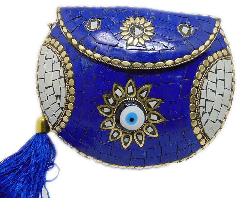 Bolso de mano de noche para mujer, pochette de mano de acrílico, de Metal con perla Madre, mosaico, indio