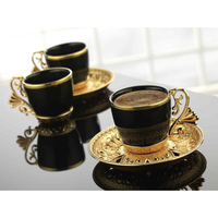 Service de tasses à café en céramique noire, vaisselle grecque, tasse à thé turque, de style arabe faite en turquie, pour cadeau, 6 pièces