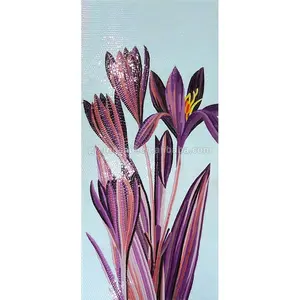 Viola tulipani fiore mosaico murale sala da pranzo piastrelle da parete Decorative fatte a mano soggiorno piastrelle di vetro mosaico