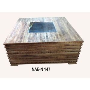 Mesa de Centro Cuadrada de Madera Maciza Estilo Industrial Vintage, Ecológica, Fácil de Limpiar, Muebles para Sala de Estar, Hogar y Hotel - Product Image 1