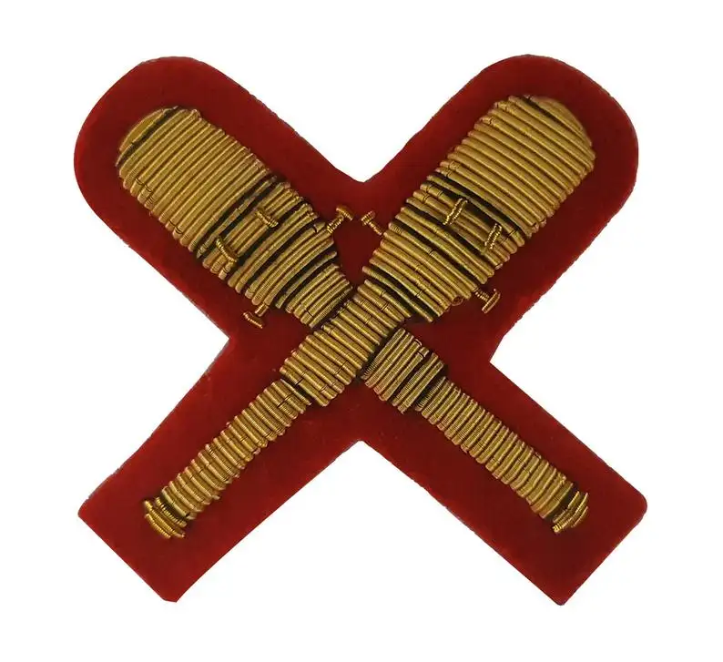 Master Gunner Badge, Royal Artillerie, Mess Dress, Rood, Arm, Mouwen, geborduurde Draad Blazer Badge Hand Geborduurde Gold Bullion