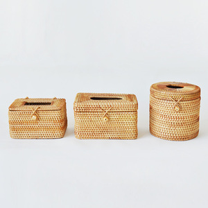 Hot Sales Safety Material Tube Wicker Rattan Tissue Paper Box Toilet Paper Holder Made In Vietnam