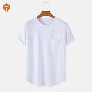 Men Cotton Plain Chest Pocket Home Casual Loose Short Sleeve T-<b>Shirt</b> - Product Image 2