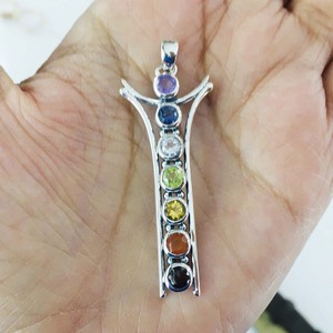 925 Sterling Silver Guérison Chakra Bijoux Excellente Qualité Simple Style Pendentif En Gros Sept Naturel Multi-Pierre Amoureux - Product Image 6