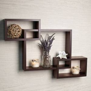 Estantes flotantes de intersección para decoración de pared, estante de pared de MDF, número de 3 estantes marrones - Product Image 3
