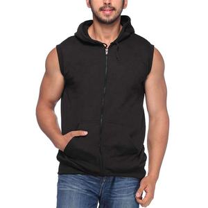 100% Cotton Zipper Sleeveless Gym <b>Hoodie</b> for <b>Men</b> Autumn Winter Street Wear Custom Logo Designer Embroidered <b>Black</b> Wholesale - Product Image 1
