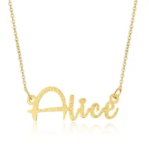 Personalized 18K Gold Plated Name Necklace Bling Nameplate Sandblast Fashion Shiny Necklaces Dropshipping