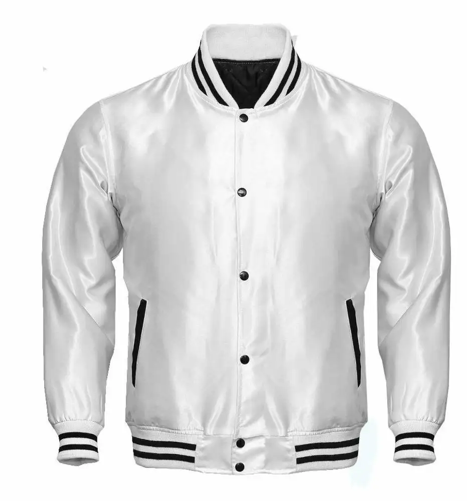 custom embroidery logo satin latterman jacket white and black varisty jacket 2020
