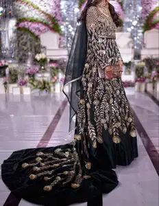 LONG TRAIL HAND WORK FLOOR LENGTH DRESS Embellished DABKA, ZARI RESHAM work for Wedding @ 2022