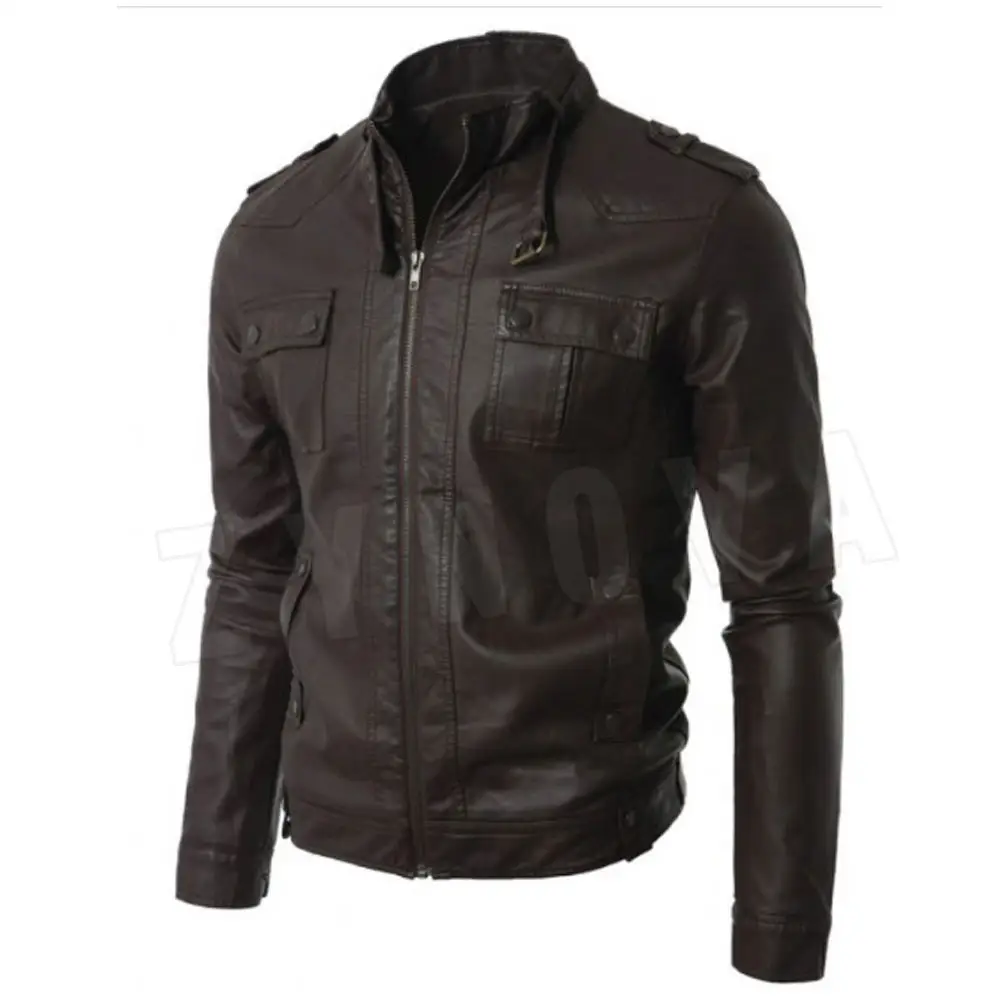 New Men's Brown Leather Jacket Slim Fit Biker Leather Jacket