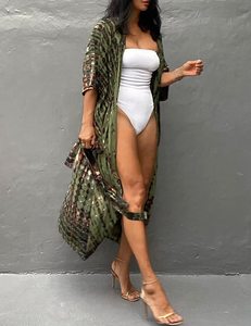 Kimono de plage 100% coton pour femmes robe caftan ample pour vêtements de villégiature tour de taille naturel tissé couverture lavable vêtements de plage - Product Image 3